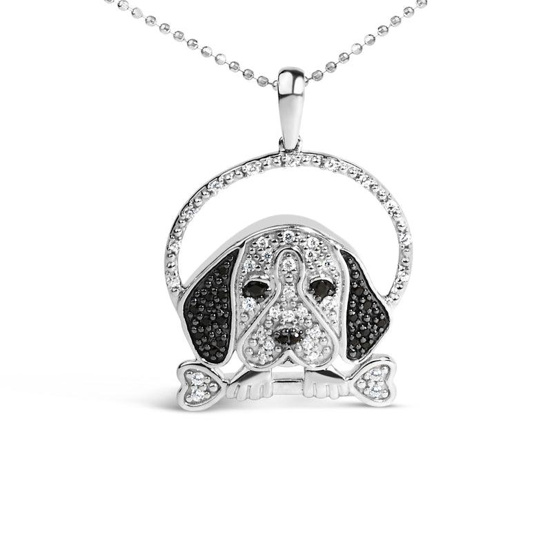 Bids.com .925 Sterling Silver 1/4 Cttw White and Black Diamond Beagle Dog and Bone Pendant Necklace (I-J Color, I2-I3 Clarity) - 18" Inches Necklaces