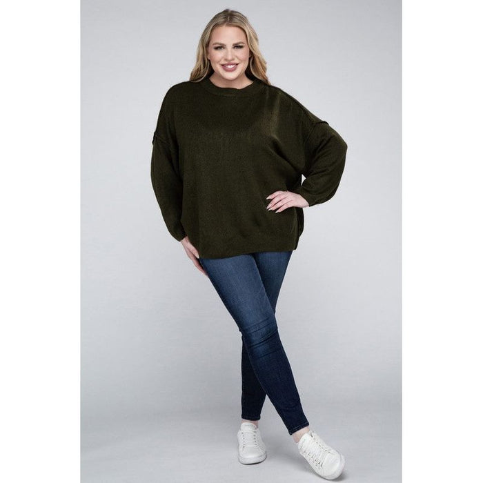 Plus Oversized Round Neck Raw Seam Melange Sweater