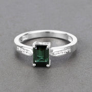 Bids.com 1.19 Carat Genuine Green Tourmaline and White Diamond 14K White Gold Ring Rings