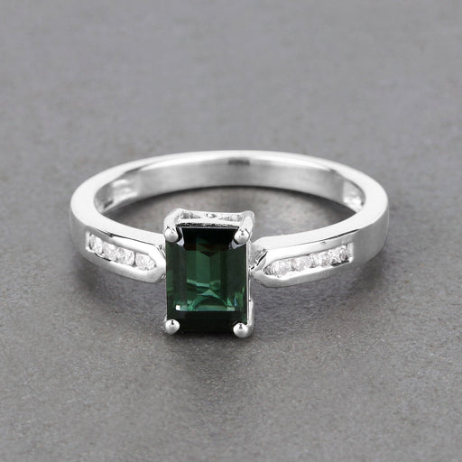 Bids.com 1.19 Carat Genuine Green Tourmaline and White Diamond 14K White Gold Ring Rings