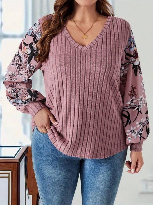 Printed V-Neck Long Sleeve T-Shirt