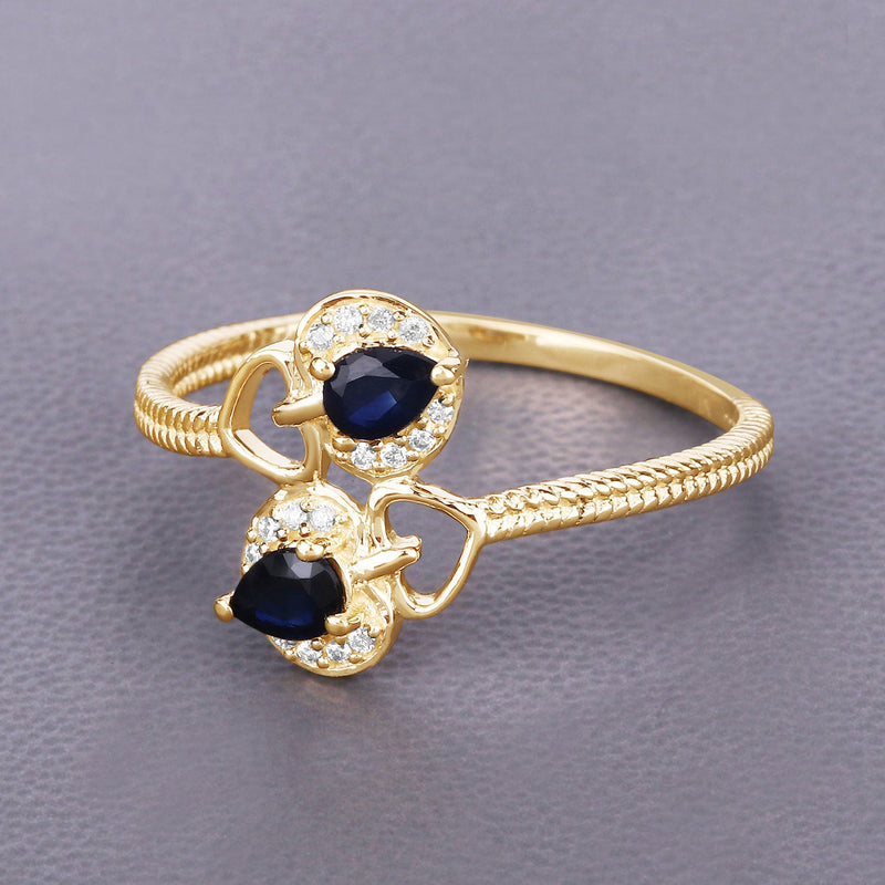Bids.com 0.34 Carat Genuine Blue Sapphire and White Diamond 14K Yellow Gold Ring Rings