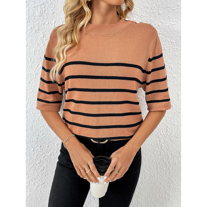 Striped Round Neck Half Sleeve Knit Top