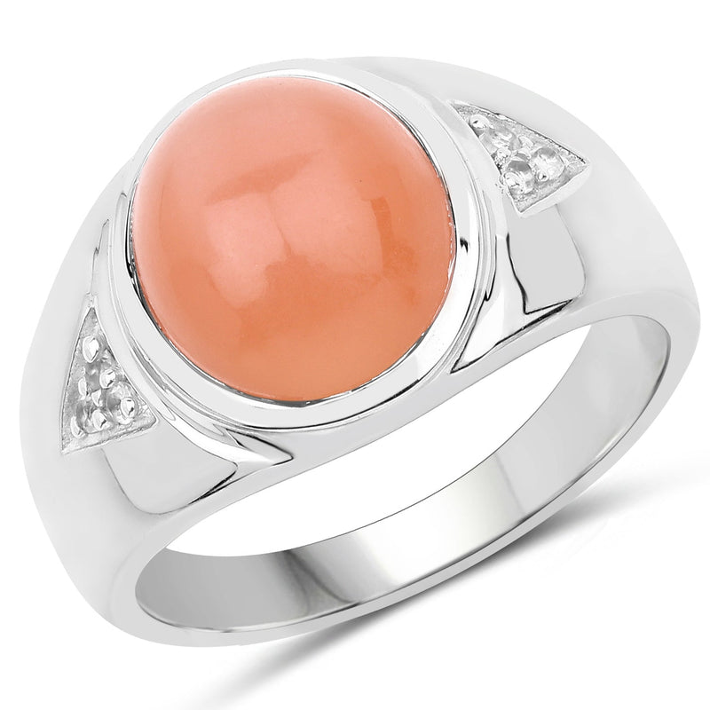 Bids.com 6.59 Carat Genuine Peach Moonstone and White Topaz .925 Sterling Silver Ring Rings