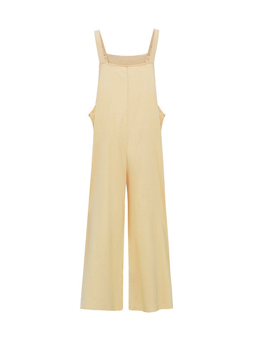 Loose Wide Leg Solid Color Square-Neck Overalls by migunica