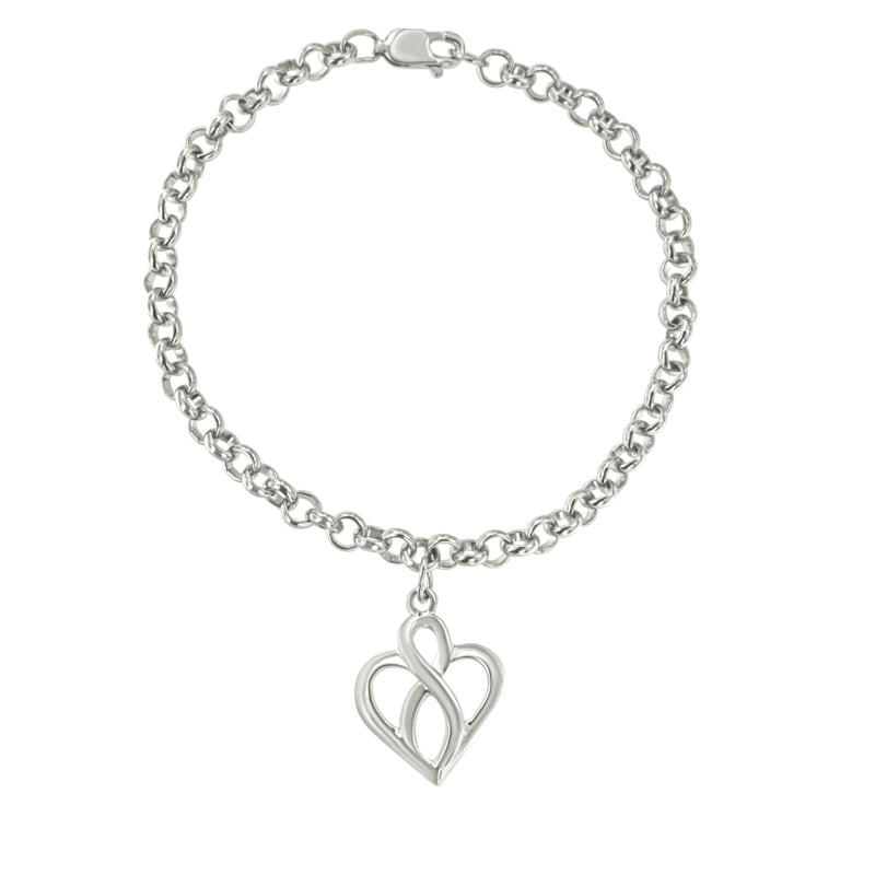 Bids.com .925 Sterling Silver Open Heart with Center Vertical Infinity Chain Charm Bracelet - Size 7" Bracelets