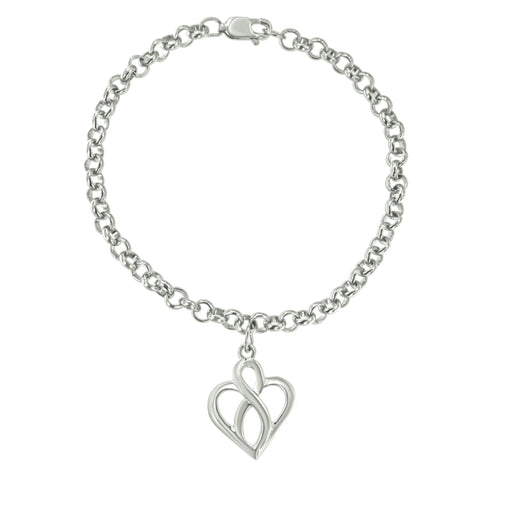 Bids.com .925 Sterling Silver Open Heart with Center Vertical Infinity Chain Charm Bracelet - Size 7" Bracelets