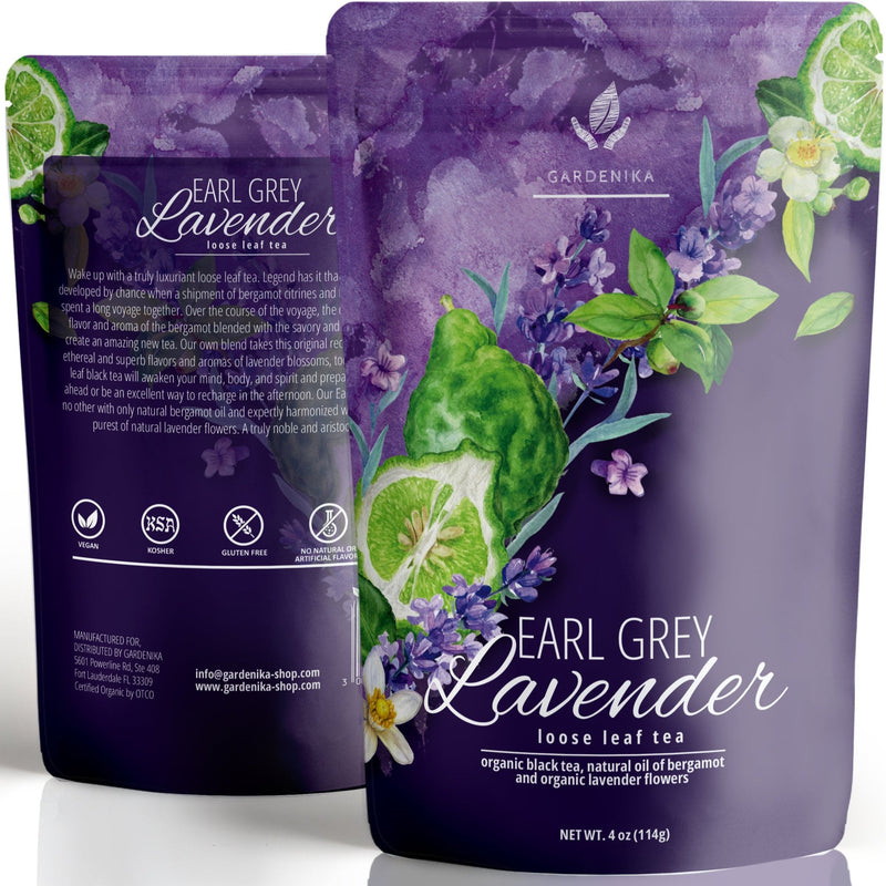 Gardenika Shop Earl Grey Lavender Loose Tea, Premium Black Tea with Lavender Flowers & Bergamot - Caffeinated - Organic & Kosher Loose Leaf Tea