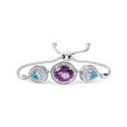 Bids.com .925 Sterling Silver Oval Amethyst and Pear Blue Topaz with Diamond Accent Lariat 4â€-10â€ Adjustable Bolo Bracelet (H-I Color, SI1-SI2 Clarity) Bracelets
