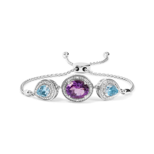 Bids.com .925 Sterling Silver Oval Amethyst and Pear Blue Topaz with Diamond Accent Lariat 4â€-10â€ Adjustable Bolo Bracelet (H-I Color, SI1-SI2 Clarity) Bracelets