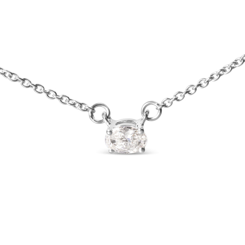 Bids.com 14K White Gold 1/4 Cttw Lab Grown Oval Solitaire Diamond East West 18" Pendant Necklace (G-H Color, VS2-SI1 Clarity) Necklaces