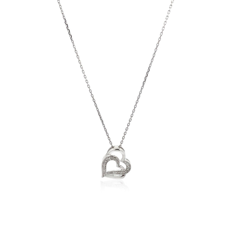 Bids.com Sterling Silver Dual Heart Motif Pendant with Diamonds (.06 cttw) Pendants