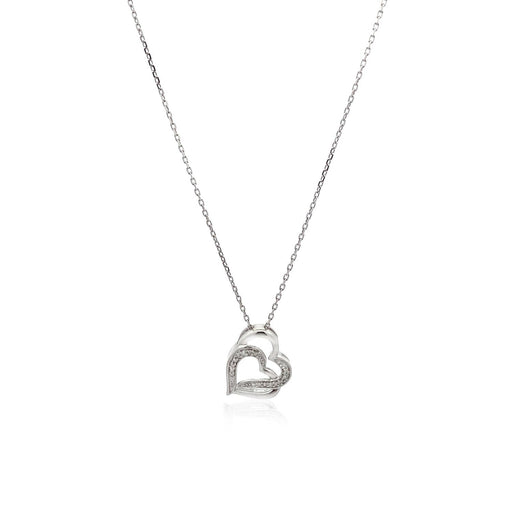 Bids.com Sterling Silver Dual Heart Motif Pendant with Diamonds (.06 cttw) Pendants