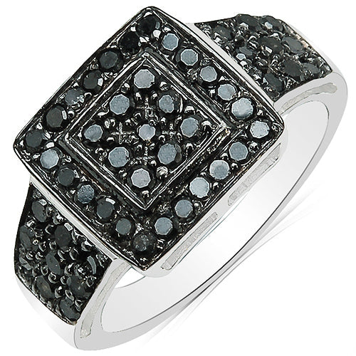 Bids.com 0.77 Carat Genuine Black Diamond .925 Sterling Silver Ring Rings