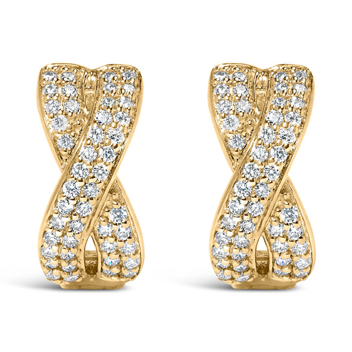 Bids.com 14K Yellow Gold 1/3 Cttw Diamond Criss Cross Huggie Hoop Earrings (G-H Color, SI2-I1 Clarity) Earrings