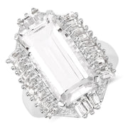 Bids.com 9.77 Carat Genuine Crystal Quartz & White Topaz .925 Sterling Silver Ring Rings