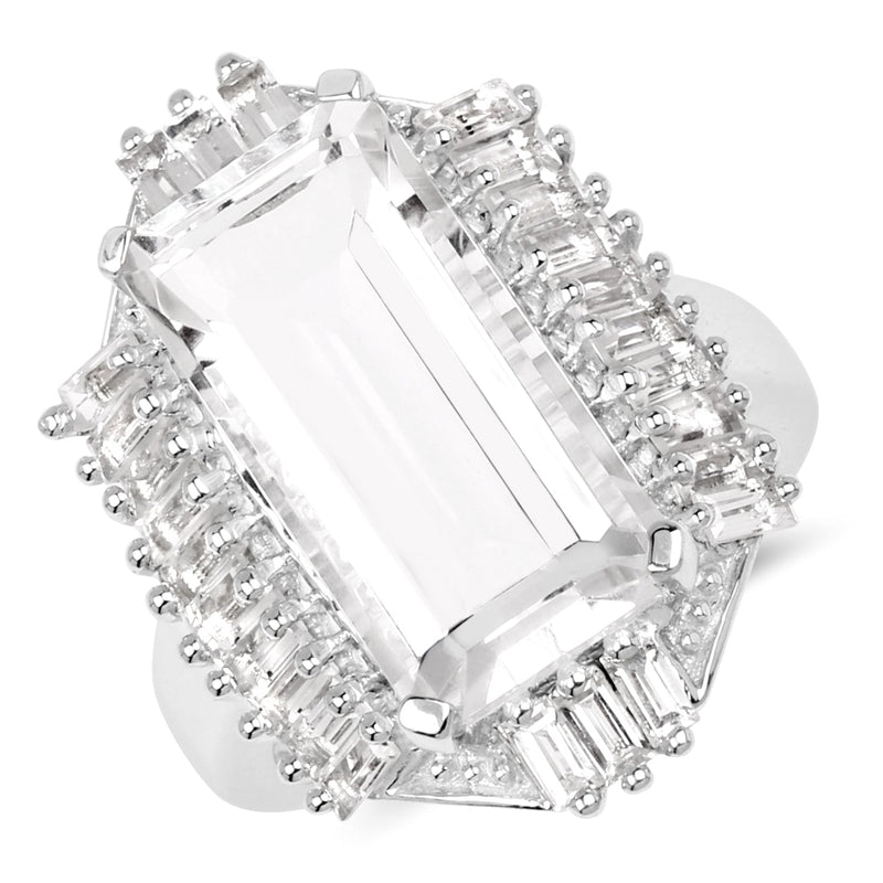 Bids.com 9.77 Carat Genuine Crystal Quartz & White Topaz .925 Sterling Silver Ring Rings