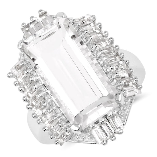 Bids.com 9.77 Carat Genuine Crystal Quartz & White Topaz .925 Sterling Silver Ring Rings