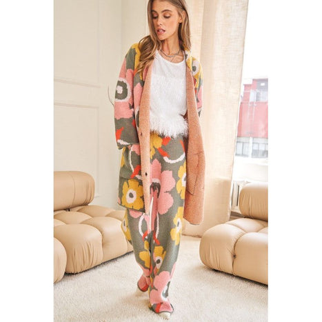 Flower Printed Casual Cozy Full Long Wide Pants