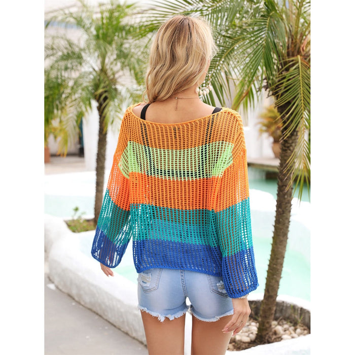 Color Block Openwork Boat Neck Cover Up