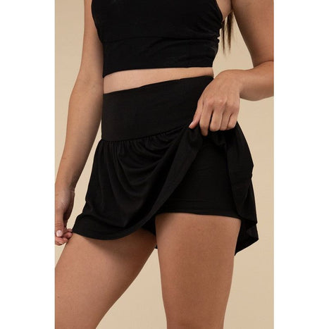 Wide Band Tennis Skirt with Zippered Back Pocket