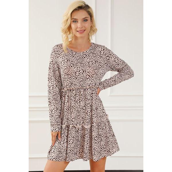 Frill Printed Round Neck Dress