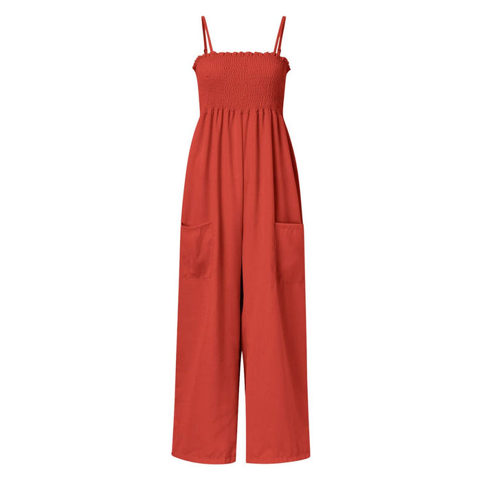 Smocked Spaghetti Strap Wide Leg Jumpsuit