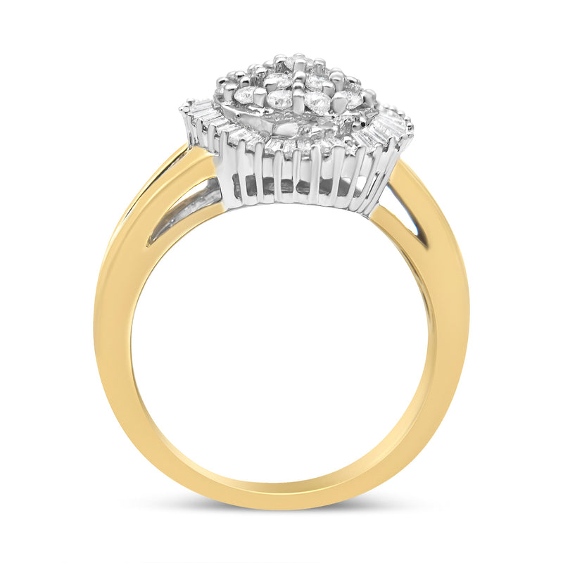 Bids.com 14K Yellow and White Gold 1.00 Cttw Round and Baguette-Cut Diamond Ballerina Cocktail Ring (H-I Color, SI2-I1 Clarity) Rings