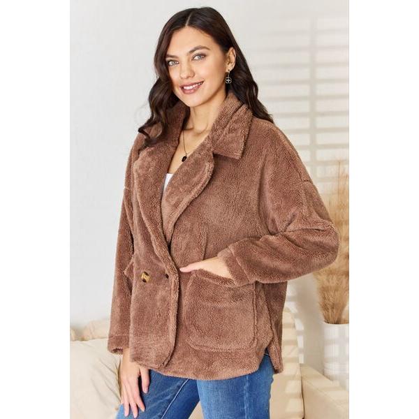 Culture Code Double Breasted Fuzzy Coat