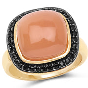 Bids.com 14K Yellow Gold Plated 7.50 ct. t.w. Peach Moonstone and Black Spinel Ring in Sterling Silver Rings