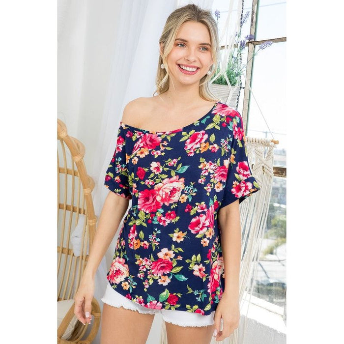 Plus Floral One Shoulder Top