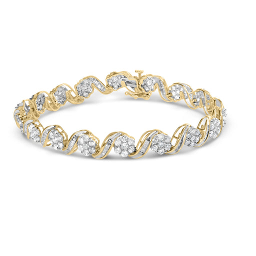 Bids.com 10k Yellow Gold 5.00 Cttw Round-Cut and Baguette-Cut Diamond Floral Link 7.25" Bracelet (I-J Color, I2-I3 Clarity) Bracelets