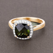Bids.com 2.64 Carat Genuine Green Tourmaline and White Diamond 14K Yellow Gold Ring Rings