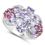 Bids.com 2.91 Carat Genuine Tanzanite and Rhodolite .925 Sterling Silver Ring Rings
