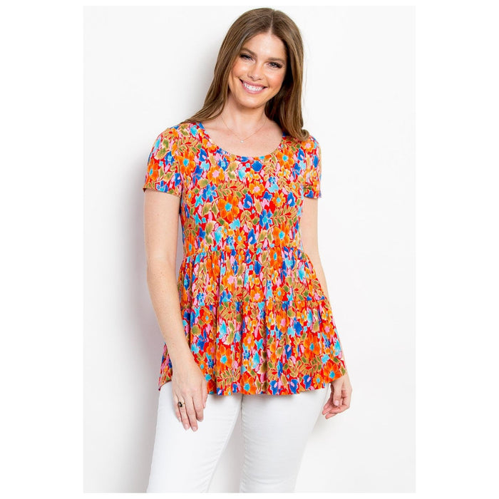 Floral Short Sleeve Babydoll Top