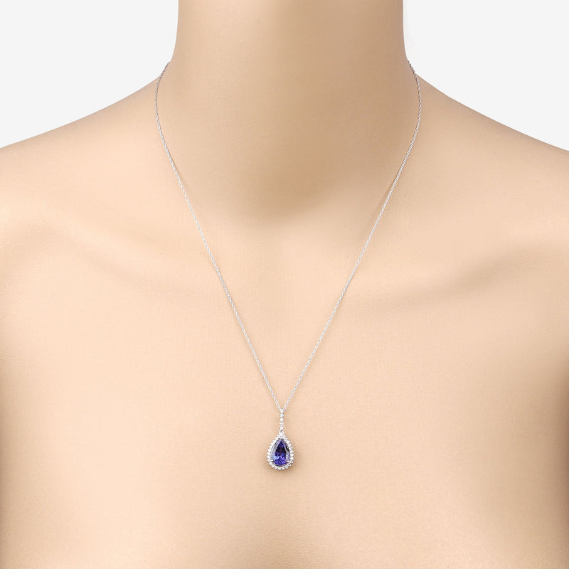 Bids.com 3.05 Carat Genuine Tanzanite and White Diamond 14K White Gold Pendant Pendants