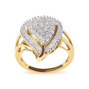 Bids.com 10K Yellow Gold 1 Cttw Round and Baguette Cut Diamond Ballerina Cluster Ring (H-I Color, SI2-I1 Clarity) Rings