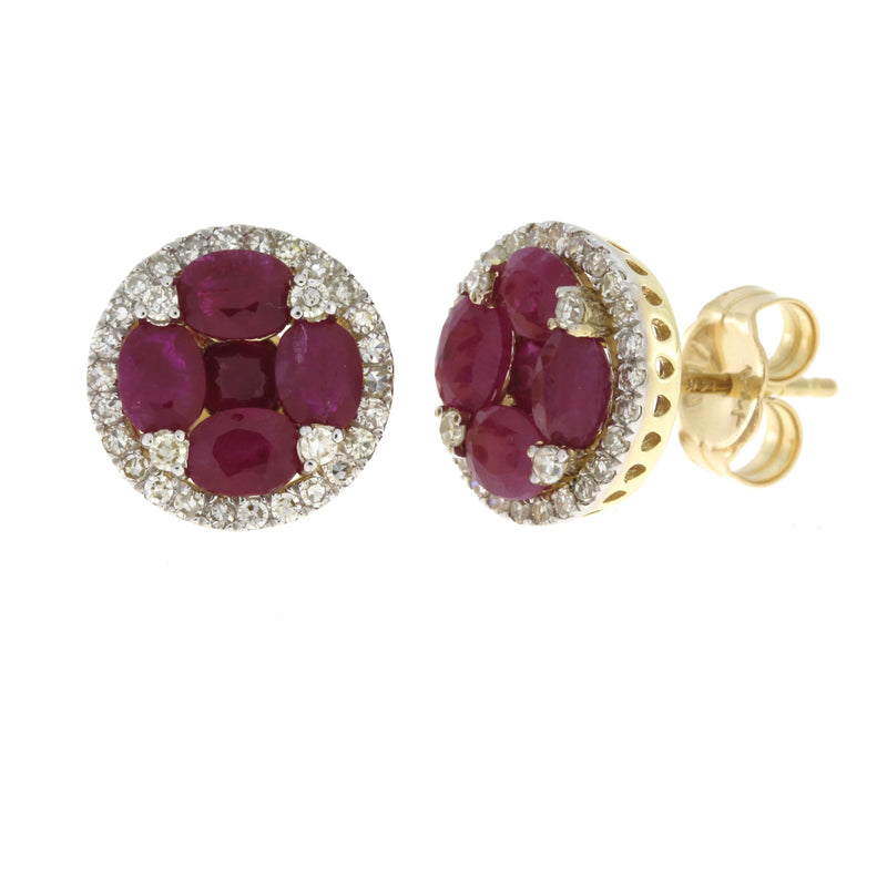 Bids.com 1.46ct Ruby Diamond Stud Earrings 14KT Yellow Gold Earrings