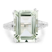Bids.com 10.64 Carat Genuine Green Amethyst and White Topaz .925 Sterling Silver Ring Rings