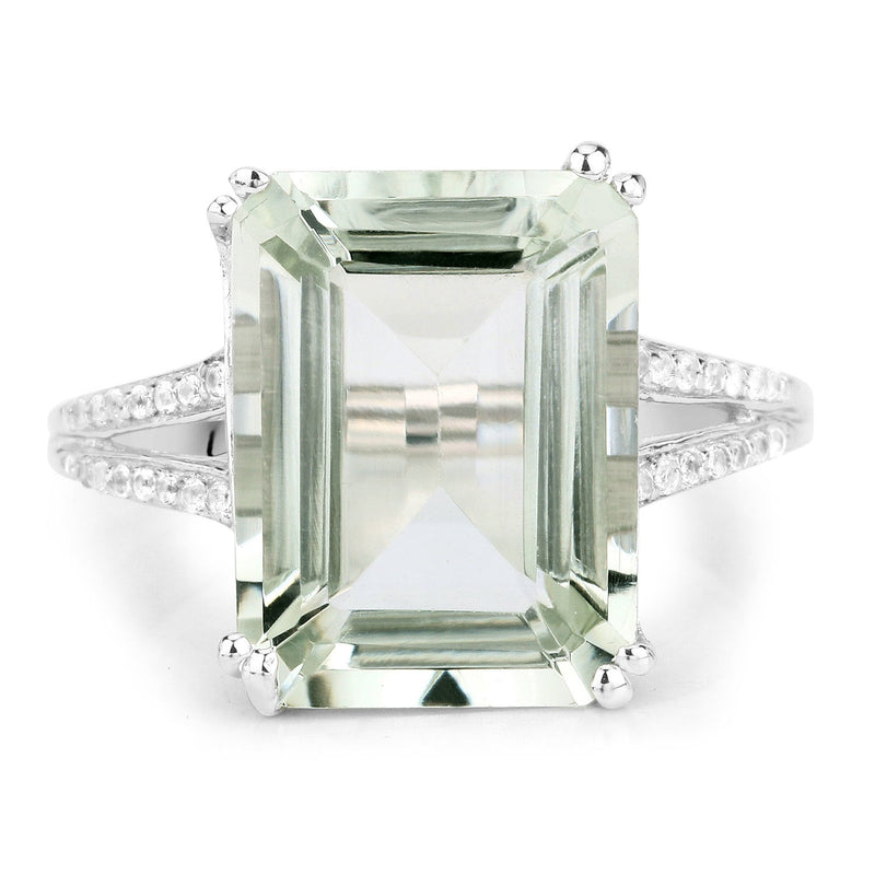 Bids.com 10.64 Carat Genuine Green Amethyst and White Topaz .925 Sterling Silver Ring Rings