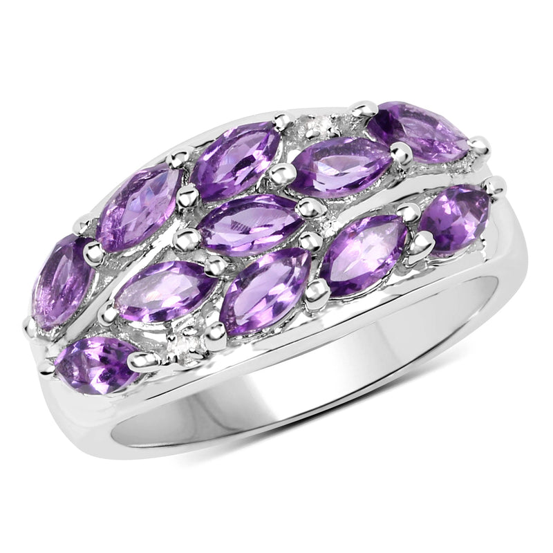 Bids.com 1.67 Carat Genuine  Amethyst and White Topaz .925 Sterling Silver Ring Rings