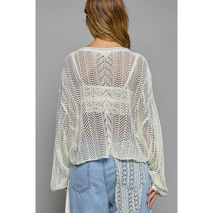 POL Openwork Balloon Sleeve Knit Cover Up