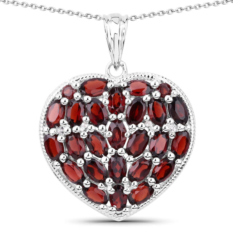 Bids.com 6.98 Carat Genuine Garnet and White Topaz .925 Sterling Silver Pendant Pendants