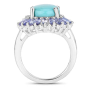 Bids.com 6.10 Carat Genuine Larimar and Tanzanite .925 Sterling Silver Ring Rings