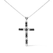 Bids.com .925 Sterling Silver 2.0 Cttw Prong Set Round Natural Treated Black and White Diamond Cross Pendant Necklace - 18" (Black/H-I Color, I3 Clarity) Necklaces