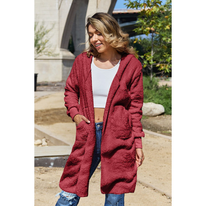 Double Take Hooded Teddy Bear Jacket with Thumbholes