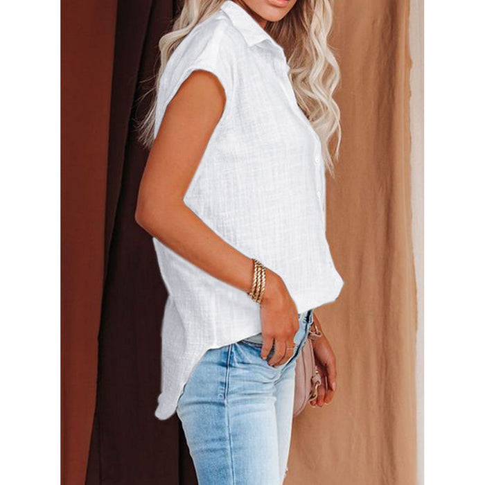 Button Up Cap Sleeve Shirt