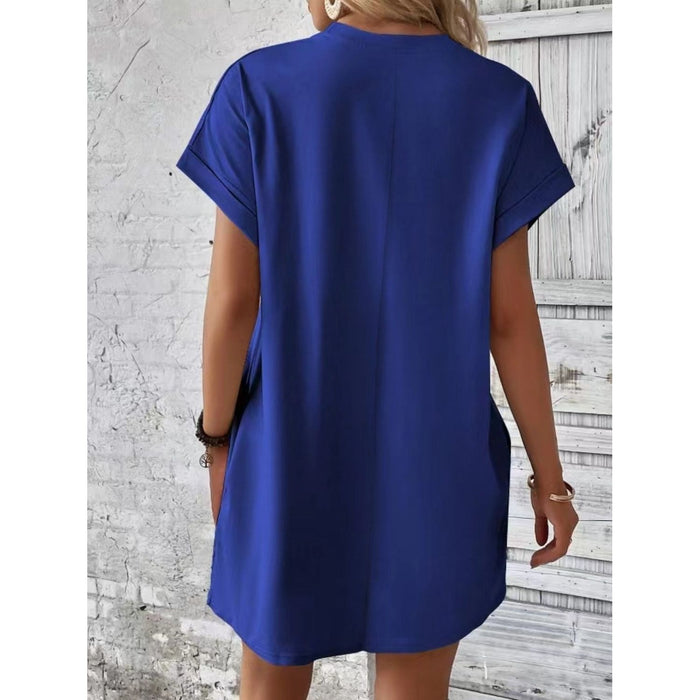 Pocketed Round Neck Short Sleeve Dress