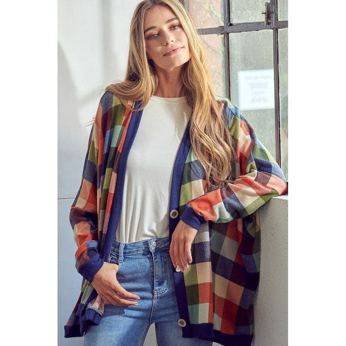 Plaid Buttondown Boxy Cardigan