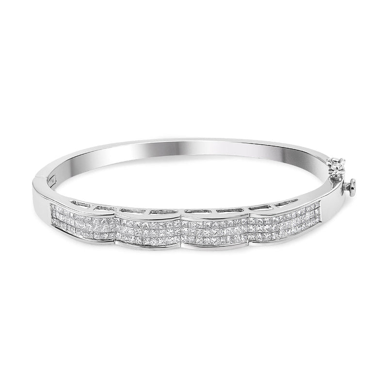Bids.com 14K White Gold 3 1/3 Cttw Invisible Set Princess-Cut Diamond Wave Bangle Bracelet (H-I Color, SI1-SI2 Clarity) - Size 7" Bracelets